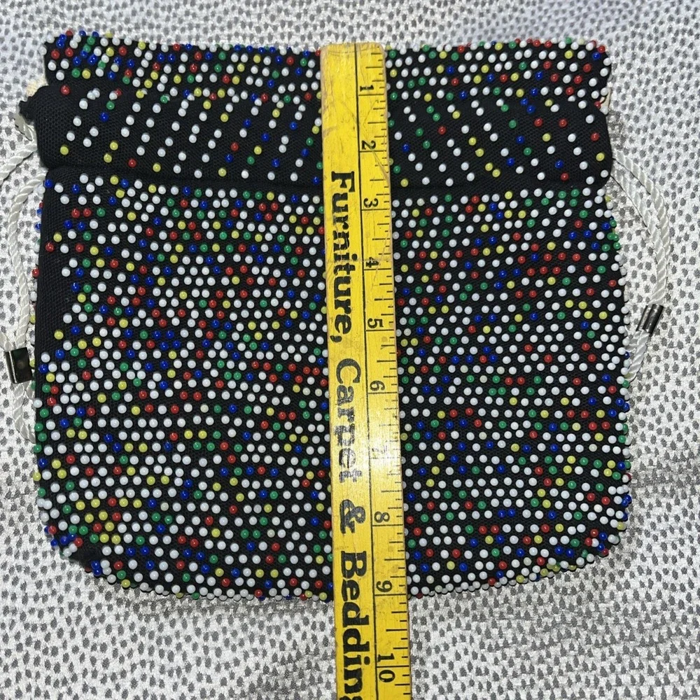 1960's Purse‎ candy dot Vtg reversible Colored beaded white Drawstring eclectic